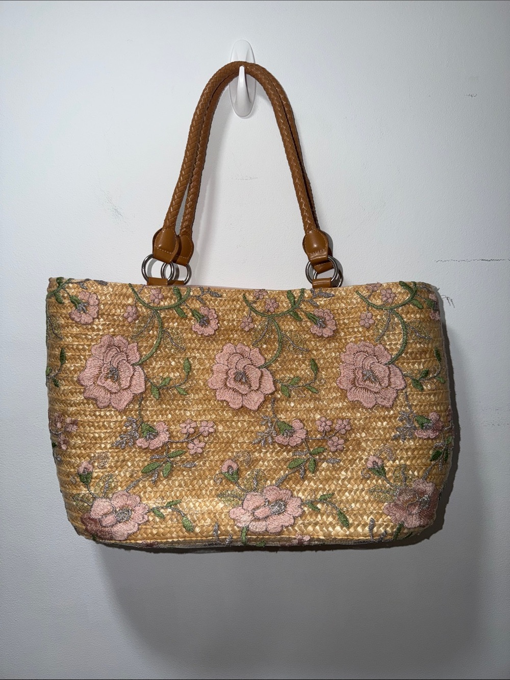Vintage Woven Floral Tote Bag Embroidery Coquette Summer Y2K Beach Coastal MED